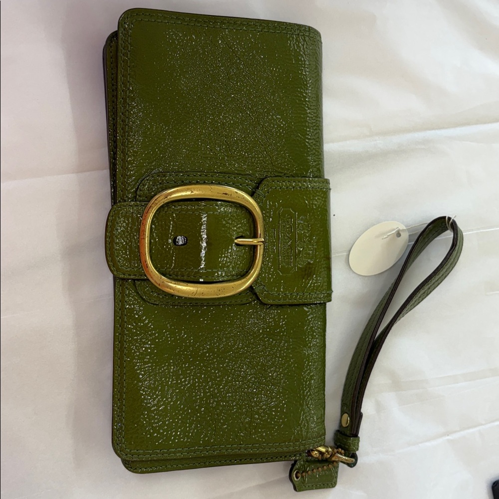 Coach Green Clutch with Plaid Interior